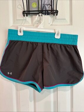 Under Armour Women’s Gray Athletic Shorts with Teal Waistband